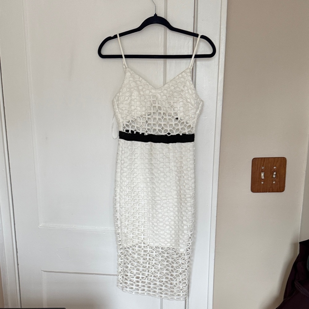 Aqua White Midi Dress with Black Detail